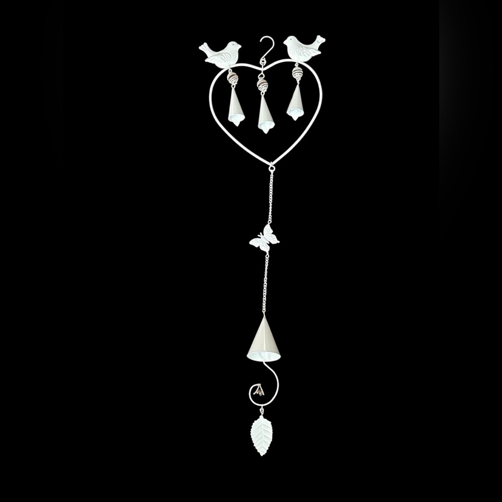 Charming Silver Heart Necklace with Birds and Butterfly